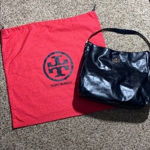 Tory Burch black stacked T logo tote vegan